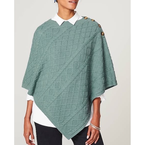NWT J. Jill Teal Cable Knit Poncho with Button Accents Size Small to Large - Picture 1 of 16